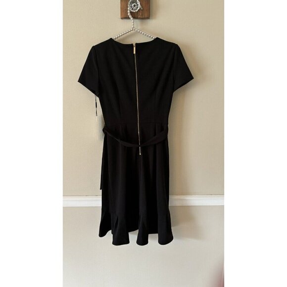NWT Calvin Klein Womens Size 4 Tie Waist Ruffle Faux Wrap Dress Black - Picture 3 of 6